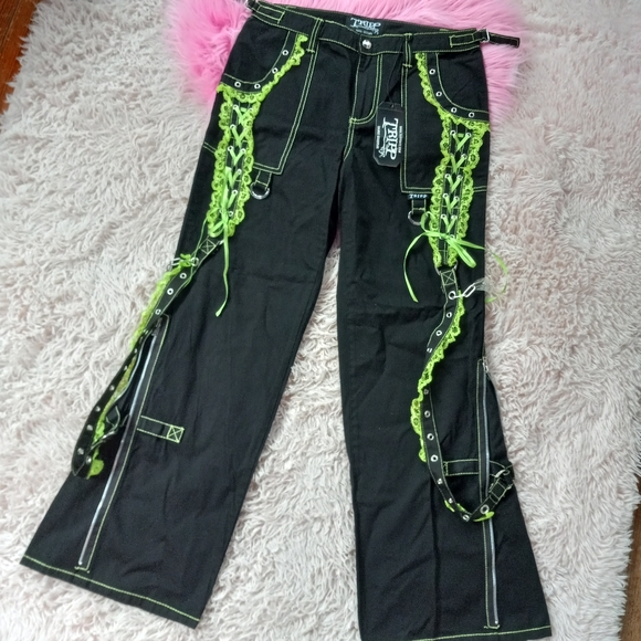 Nwt Tripp NYC Dark street green lace & chains pristine flared bondage - Picture 6 of 7